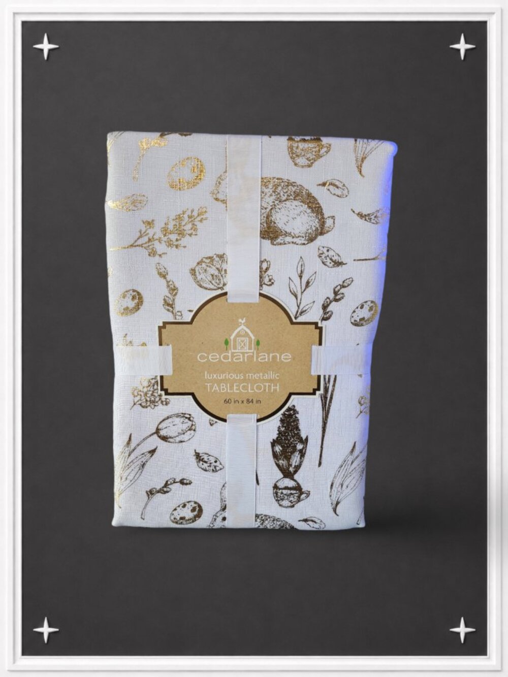 White/Gold Easter Print Tablecloth | NWT
